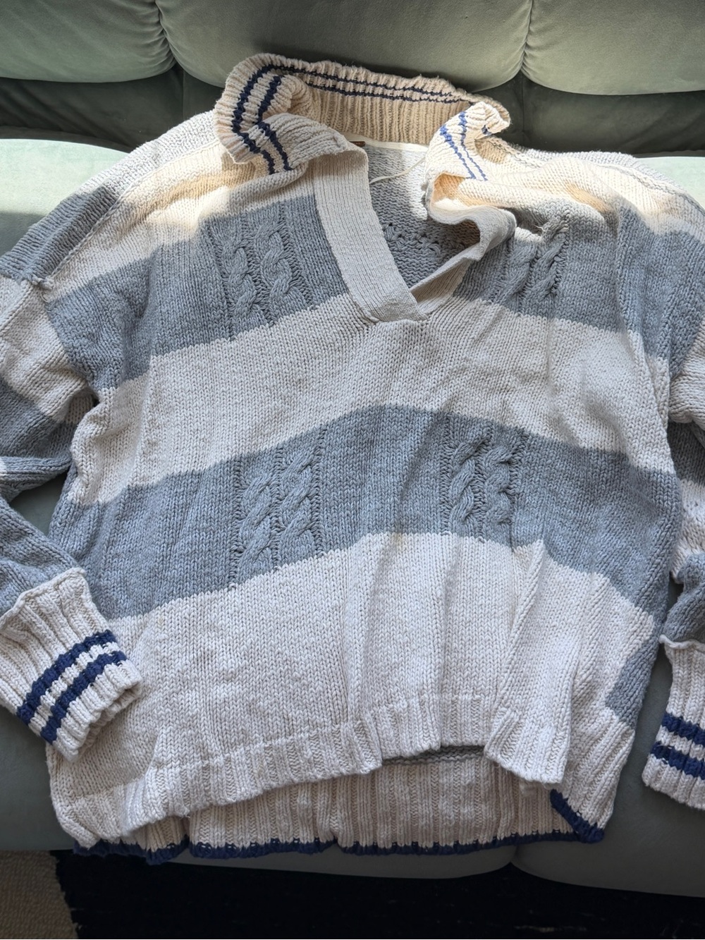 Free People Oversized Cable Knit Rugby Sweater XL